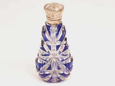 BLUE OVERLAY GLASS PERFUME BOTTLE