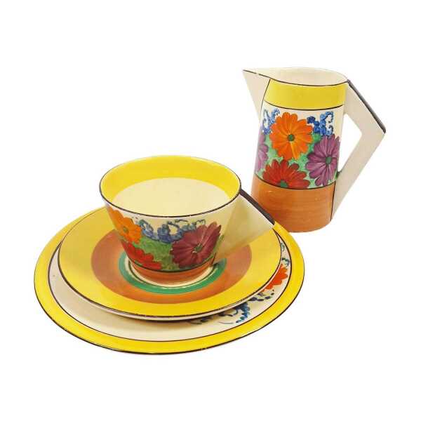 CLARICE CLIFF TRIO & JUG