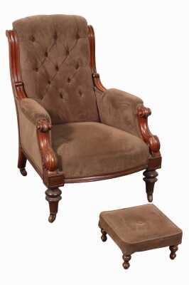 GRANDFATHER CHAIR & STOOL