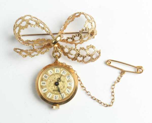 GOLD WATCH BROOCH