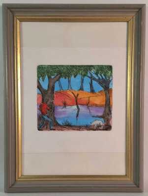 Hand-coloured etching, unsigned 'printer's proof' for Robert Littlewood 12.5 x 14cm