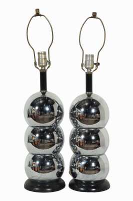 Pair Of Stacked Chrome Ball Table Lamps