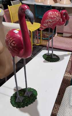 Pair Of Cast Iron Flamingoes