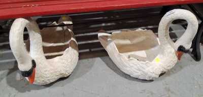 PAIR OF CAST IRON SWAN PLANTERS