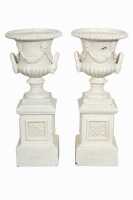 PAIR OF CAST IRON URNS