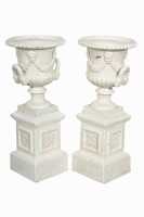 PAIR OF CAST IRON URNS - 2