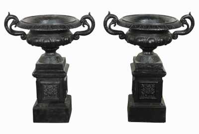 Pair Of Cast Iron Urns