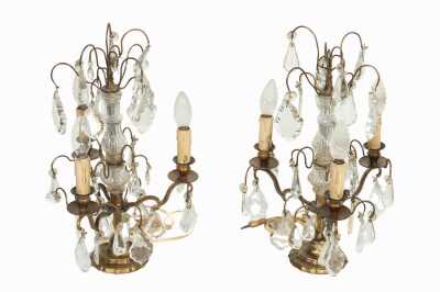 PAIR OF GIRANDOLES bronze and crystal pair girandoles