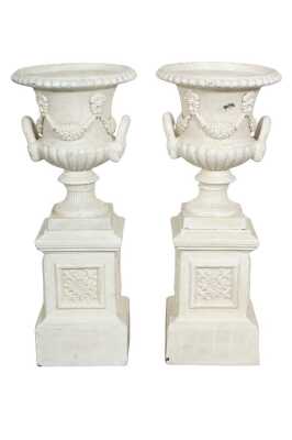 Pair Of Cast Iron Urns