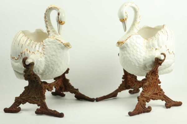 PAIR OF SWAN JUGS