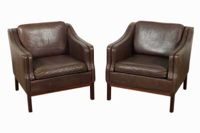 Pair Of Danish Leather Lounge Chairs