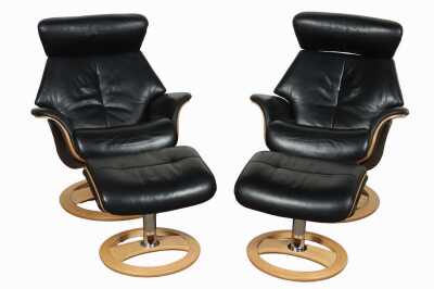 Pair Of Nordic 99 Recliner Chairs & Foot Stools