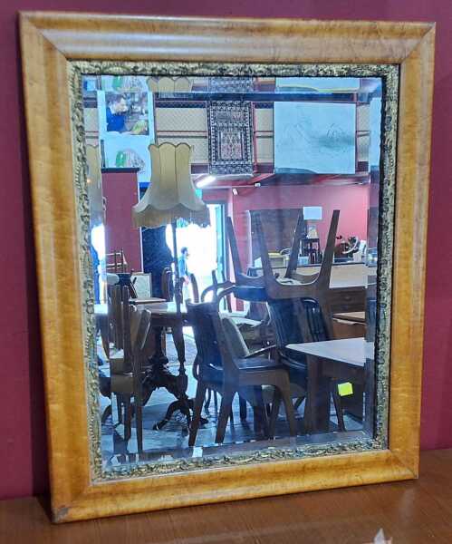 Birdseye maple and embossed detailed frame, 73 x 61cm.