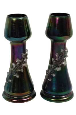 WEBB BRONZE IRIDESCENT GLASS VASES