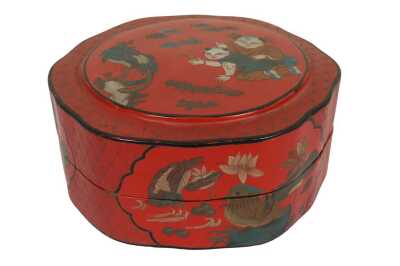 RED LACQUERED PAPIER MACHE BOX