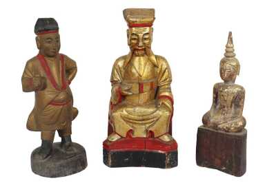 THREE TIMBER CARVED PRAYER FIGURES