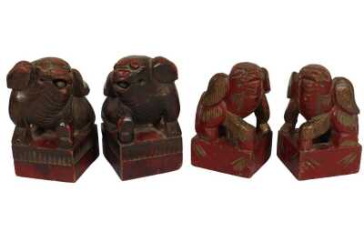 CHINESE CARVED TEMPLE DOGS (4)