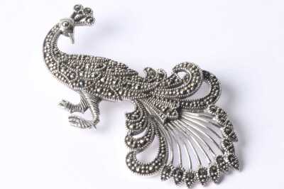 SILVER PEACOCK BROOCH