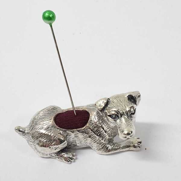 SILVER DOG PINCUSHION