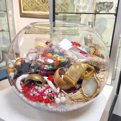 BIG FISHBOWL FULL OF COSTUME JEWELLERY