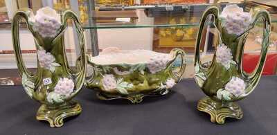 MAJOLICA PLANTER & VASES