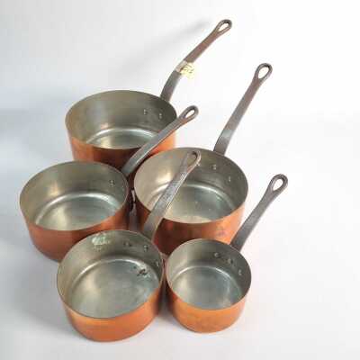 - SET OF 5 COPPER SAUCEPANS