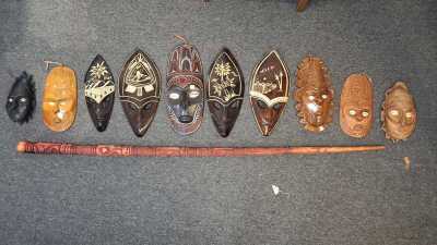 TRIBAL MASKS AND STAFF