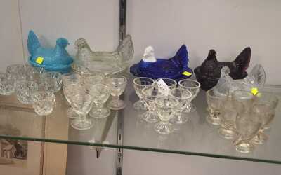 HENS ON NESTS AND EGG CUPS