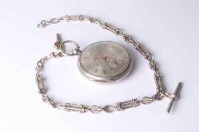 SILVER FOB WATCH & CHAIN