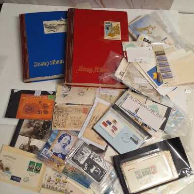 STAMP ALBUMS, ENVELOPE AND RAILWAY PHOTOGRAPHS
