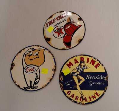 THREE VINTAGE STYLE ENAMEL SIGNS