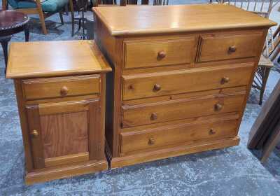 CHEST OF DRAWERS AND BEDSIDE