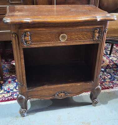 CARVED OAK BEDSIDE