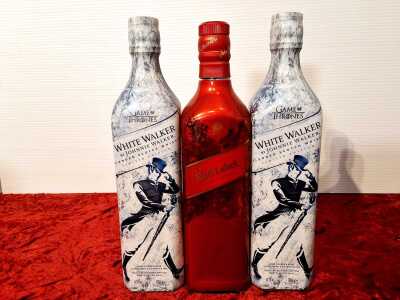 Three bottles, John Walker and Sons, Johnnie Walker White Walker (2) and Johnnie Walker Red...